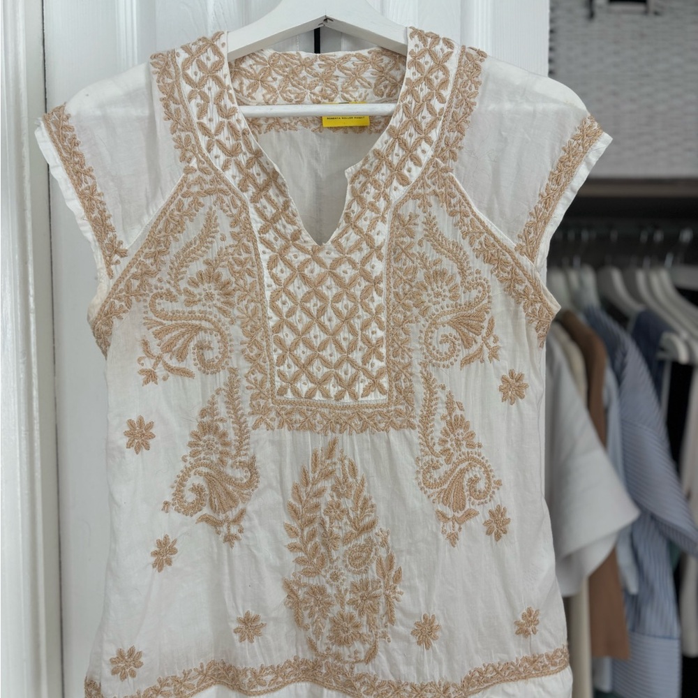 Roberta Roller Rabbit Embellished White and Cream Blouse